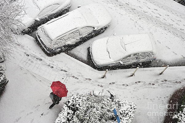 City Photograph - Woman With Umbrella Under Snow by Sami Sarkis Photography