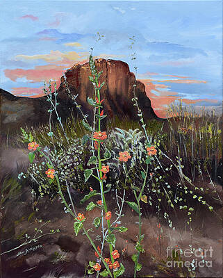 Painting - Arizona Desert Flowers-Dwarf Indian Mallow #1 by Jan Dappen