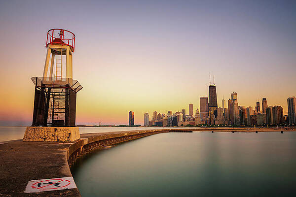 Sky Photograph - Chicago Skyline At Sunset Viewed From North Avenue Beach #1 by Miroslav Liska