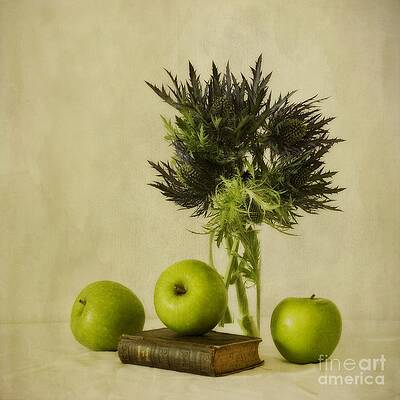 Green Apples with Blue Thistles Wall Art