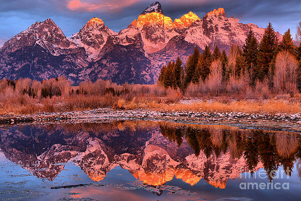 Sunset Reflection on Mountain Peaks Wall Art
