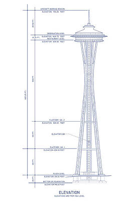 Space Needle - Elevation - Seattle, WA - circa 1961  by Wall Artifact