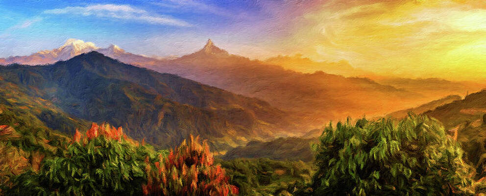 Landscape Painting - Sunrise Over Himalaya Mountains #1 by Miroslav Liska