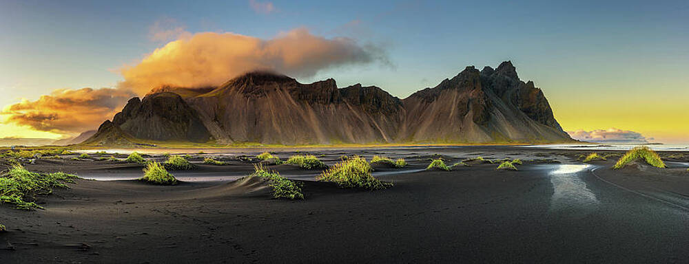 Wall Art featuring the photograph Sunset Above  Vestrahorn And Its Black Sand Beach In Iceland #1 by Miroslav Liska