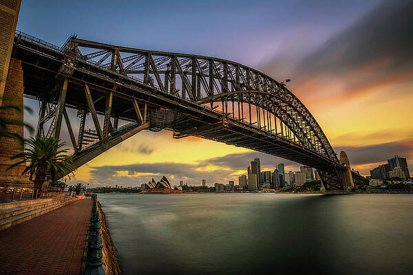 Sunset skyline of Sydney downtown  with Harbour Bridge, Australia by Miroslav Liska
