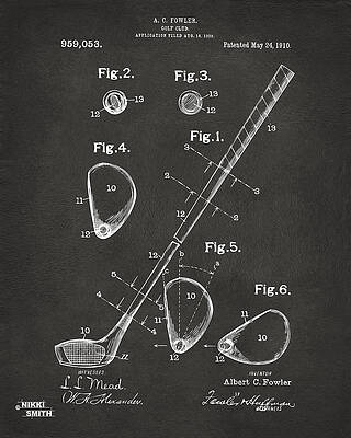 1910 Golf Club Patent Artwork - Gray by Nikki Marie Smith
