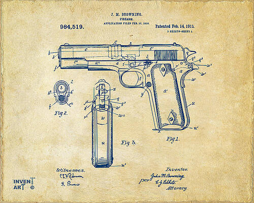 Colt Pistol Patent Drawing Digital Art