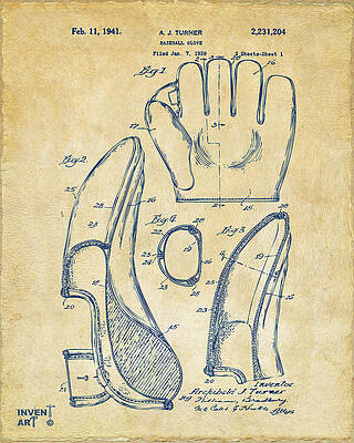 1941 Baseball Glove Patent Diagram Digital Art