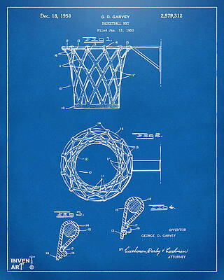 Vintage Basketball Net Blueprint Digital Art