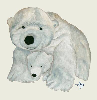 Wall Art featuring the painting Cuddly Polar Bear by Angeles M Pomata