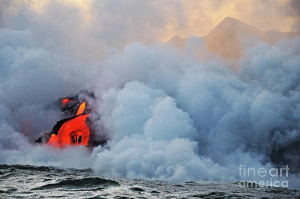 Wall Art featuring the photograph Steam Rising Off Lava Flowing Into Ocean #2 by Sami Sarkis Photography