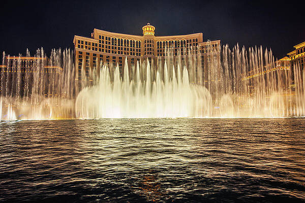 Tourism Wall Art featuring the photograph The Fountains Of Bellagio At Night In Las Vegas #2 by Miroslav Liska