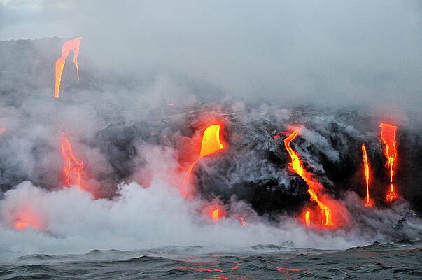 Wall Art featuring the photograph Steam Rising Off Lava Flowing Into Ocean #3 by Sami Sarkis Photography