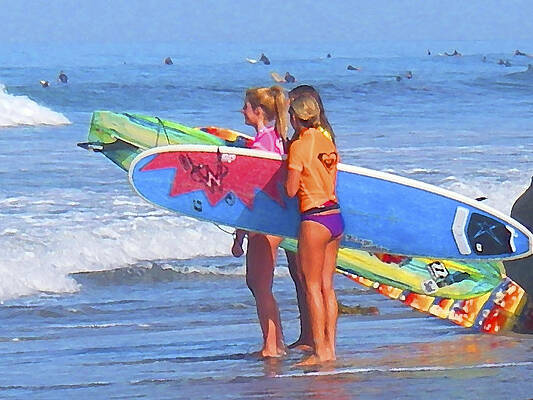 San Diego Wall Art featuring the digital art 3 Surf Amigas by Waterdancer