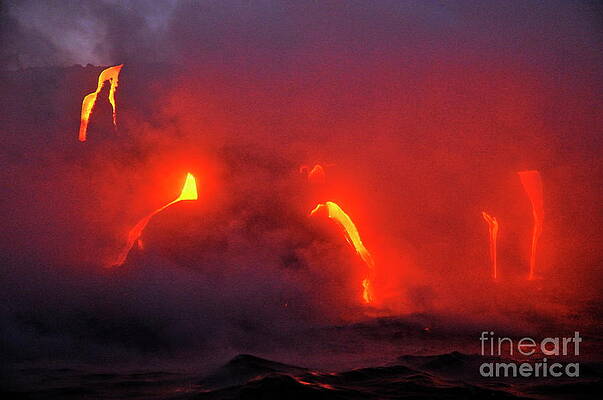 Wall Art featuring the photograph Steam Rising Off Lava Flowing Into Ocean #5 by Sami Sarkis Photography