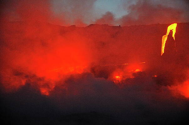 Wall Art featuring the photograph Steam Rising Off Lava Flowing Into Ocean #7 by Sami Sarkis Photography