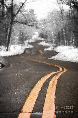 Wall Art featuring the digital art A Brush With Winter On A Winding Road by Duluth To Door County Photography