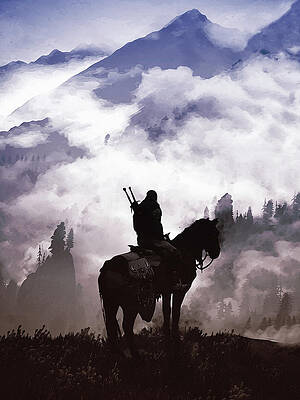 Geralt of Rivia in Misty Mountains Painting