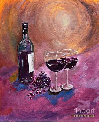 Painting - A Little Wine On My Canvas - Wine - Grapes by Jan Dappen