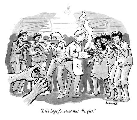 Baking Drawing - A Man And A Woman Stand In The Middle Of A Horde by Benjamin Schwartz