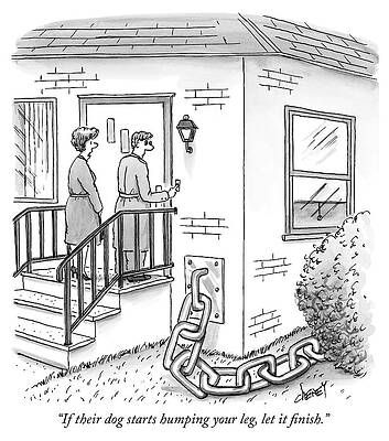 Wall Art featuring the drawing A Man And Woman Ring The Bell Of A House by Tom Cheney