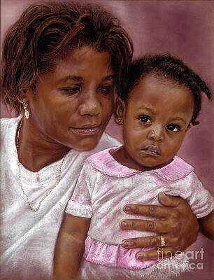 Portrait Wall Art featuring the pastel A Mother's Love by Roshanne Minnis-Eyma