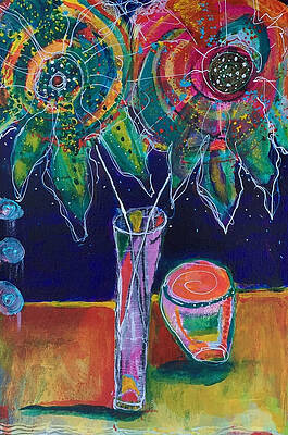 Green Wall Art featuring the mixed media A Vase, A Cup, A Smile. by Mary Conner