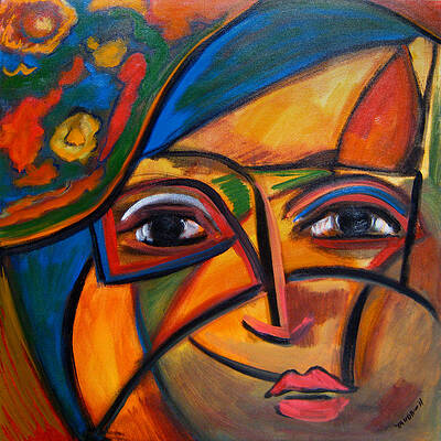 Abstract Woman with Flower Hat by Katt Yanda