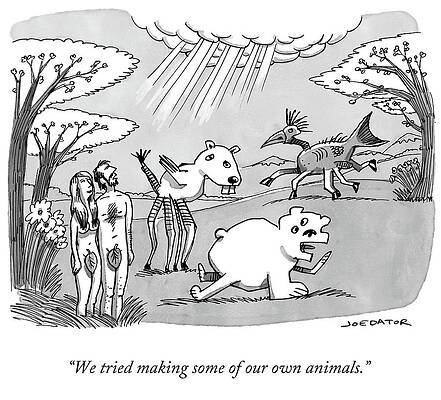 Adam Wall Art featuring the drawing Adam And Eve Attempt To Make Their Own Animals, Poorly. by Joe Dator