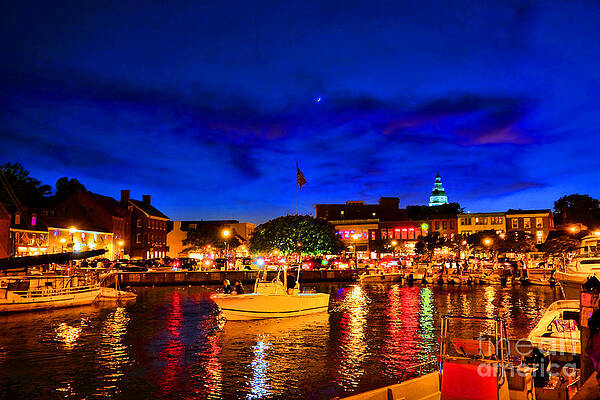 Vibrant Harbor Night Scene Photograph