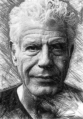 Wall Art featuring the drawing Anthony Bourdain - Ink Drawing by Rafael Salazar