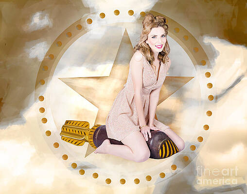 Wall Art featuring the digital art Antique Pin-up Girl On Missile. Bombshell Blond by Jorgo Photography