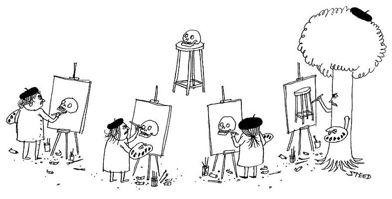 Artists Painting a Skull Drawing