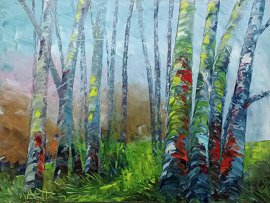 Wall Art featuring the painting Aspens And Spring Grasses by Raette Meredith