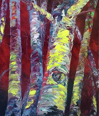 Wall Art featuring the painting Aspens In Red by Raette Meredith