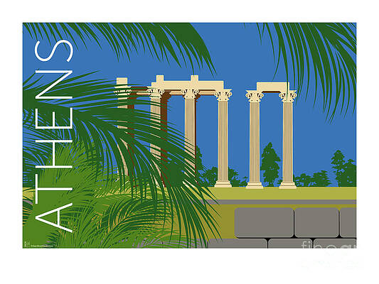 Greece Digital Art - ATHENS Temple Of Olympian Zeus - Blue by Sam Brennan
