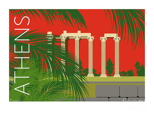Greece Digital Art - ATHENS Temple Of Olympian Zeus - Orange by Sam Brennan