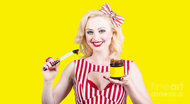 Wall Art featuring the photograph Australian Pinup Woman Holding Sandwich Spread by Jorgo Photography