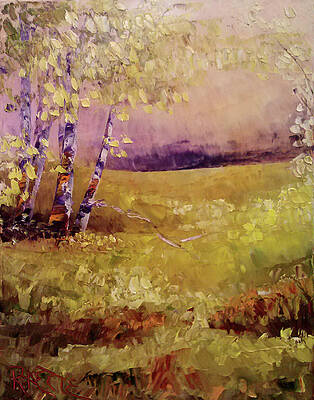 Wall Art featuring the painting Autumn Aspens At Dawn by Raette Meredith