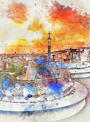 Summer Painting - Barcelona, Parc Guell - 01 by AM FineArtPrints