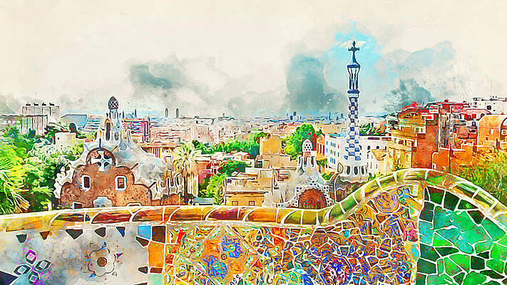 Summer Painting - Barcelona, Parc Guell - 04 by AM FineArtPrints