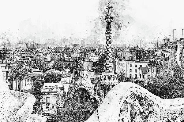Summer Painting - Barcelona, Parc Guell - 12 by AM FineArtPrints