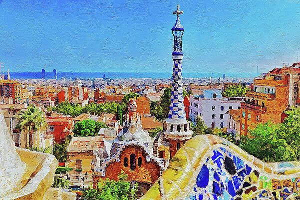 Summer Painting - Barcelona, Parc Guell - 13 by AM FineArtPrints