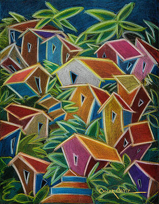 Colorful Puerto Rican Village Scene Wall Art