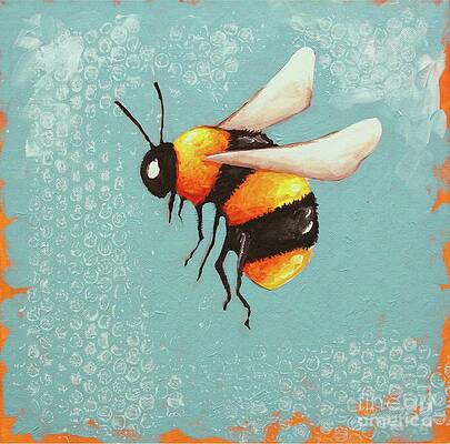 Vibrant Bumblebee on Blue Background Wall Art