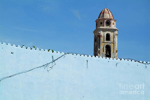 Wall Art featuring the photograph Bell Tower Of The Convent Of San Francisco Behind A Blue Wall by Sami Sarkis Photography