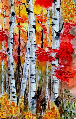 Abstract Wall Art featuring the digital art Birch Trees In Fall by Rafael Salazar