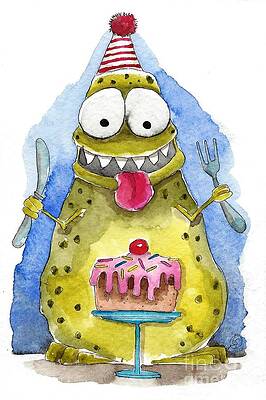 Cute Monster with Cake Wall Art