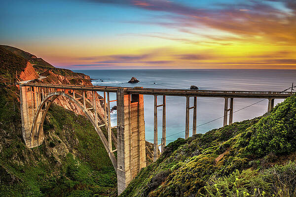 Nature Wall Art featuring the photograph Bixby Bridge And Pacific Coast Highway At Sunset by Miroslav Liska