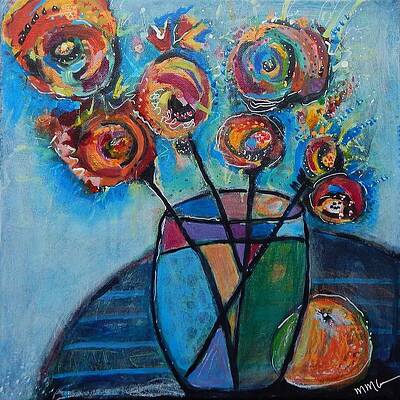 Flower Wall Art featuring the mixed media Blooms And Orange by Mary Conner